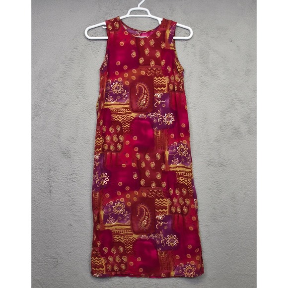 Sag Harbor Dress Womens S Maroon Patchwork Floral Paisley Boho Indie Artsy Retro - Picture 1 of 12